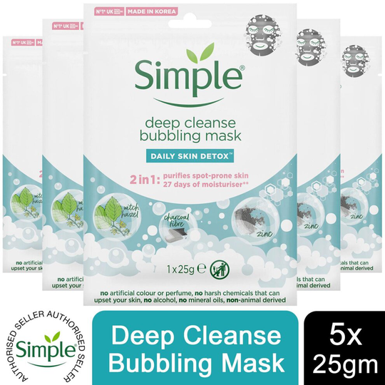 5x or 10x Simple Bubbling Deep Cleanse Sheet Mask, 25g