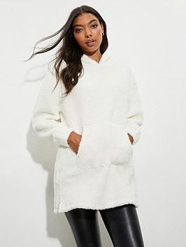 Dorothy Perkins Longline Fleece Hoodie - Cream