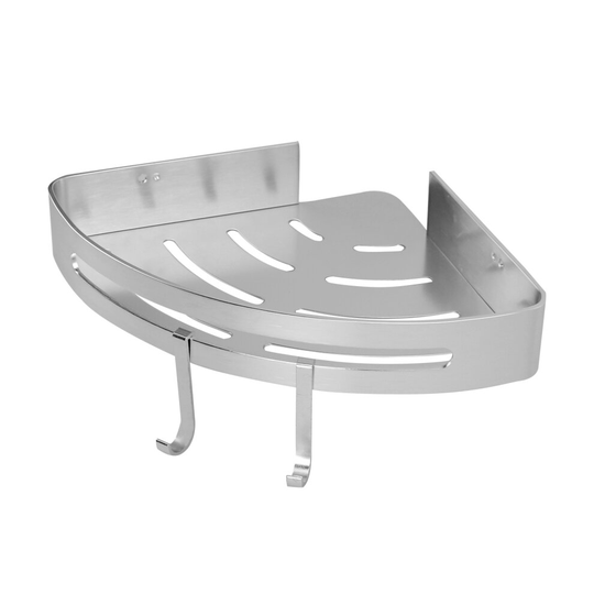 Adhesive Corner Shower Caddy 1 Tier Bathroom Shelf Wall Mounted with Hooks | M&W