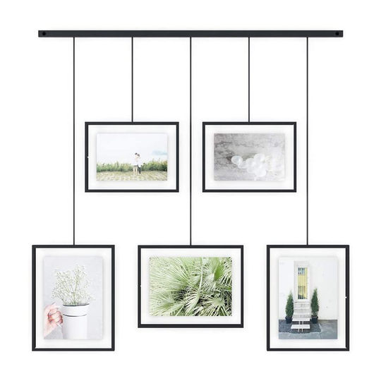 Exhibit Picture Frame Gallery Set, Adjustable Collage Display for 5 Photos, Prints, Artwork and More, Holds two 4x6" and three 5x7" Photos