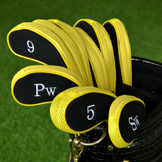 (Yellow ) Golf Clubs Iron Head Covers Zipper Long Neck Gift