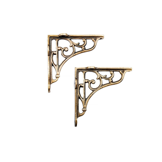 Victorian Scroll Shelf Brackets - Pair in Antique Brass 5x5 inches