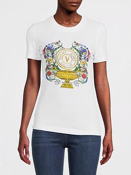 Versace Jeans Couture Floral Logo Emblem T Shirt - White