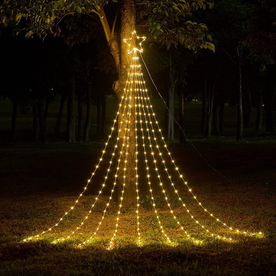 Christmas Decorations Star String Lights, 290 LED Waterfall Tree Lights with 11" Topper Star Christmas Lights Indoor Outdoor Decorative