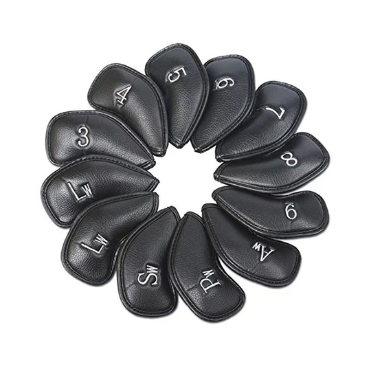 Leather Golf Headcovers Irons Set 12 Pcs Club Iron Head Covers in Black