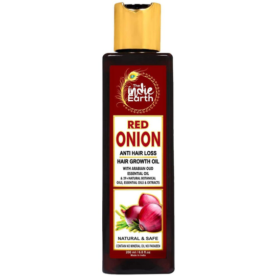 THE INDIE EARTH RED ONION ANTI HAIR LOSS & HAIR GROWTH OIL WITH PURE ARGAN, JOJOBA, ROSEMARY, BLACK SEED OIL IN PUREST FORM VERY EFFECTIVELY CONTROL