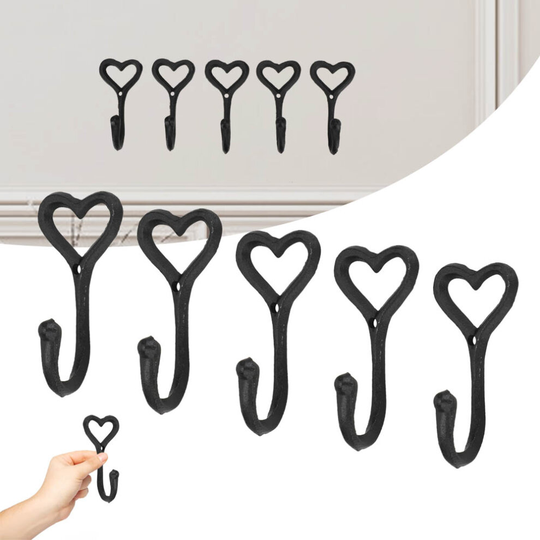 5Pcs Love Heart Coat Hooks Cast Iron Wall Mount Hat Holder Vintage
