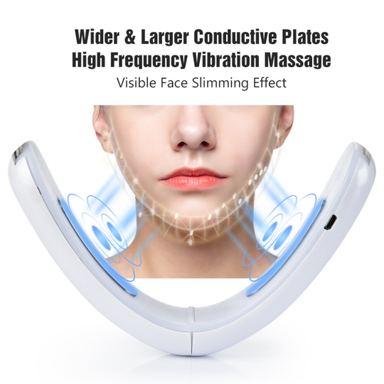 (white) V Face Chin Reducer Anti Aging Belt Jaw Exerciser Beauty Stimulator Vibration Lift Belt
