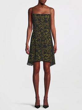 Versace Jeans Couture Baroque Print Mesh Detail Cami Dress - Black/Gold