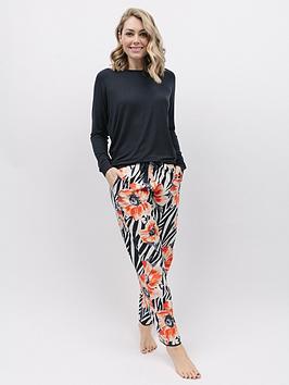 Cyberjammies Charcoal Animal/floral Print Pant Slouch Knit Top, Black, Size 8, Women