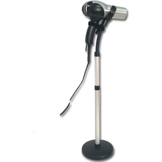 HAIR DRYER STAND FOR HANDS FREE STYLING WITH FLEXI NECK AND ADJUSTABLE HEIGHT FOR TABLE OR FLOOR