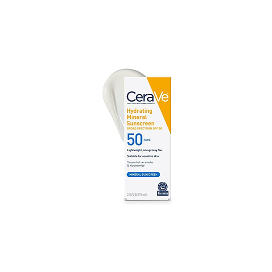 CeraVe 100% Mineral Sunscreen SPF 50 | Face Sunscreen with Zinc Oxide & Titanium Dioxide for Sensitive Skin | 2.5 oz, 1 Pack (Packaging May Vary)