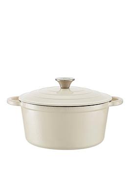 Tower Barbary &Amp; Oak 24 Cm Cast Iron Round Casserole &Ndash; Camembert Cream