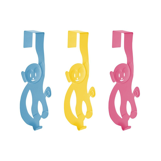 3 Assorted Monkey Over Door Hangers, Blue/Yellow/Hot Pink