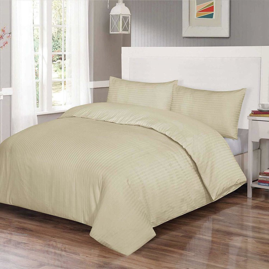(Latte, Single) Soft Hotel Quality Satin Stripe T300 Egyptian Cotton Duvet Cover with Pillowcases