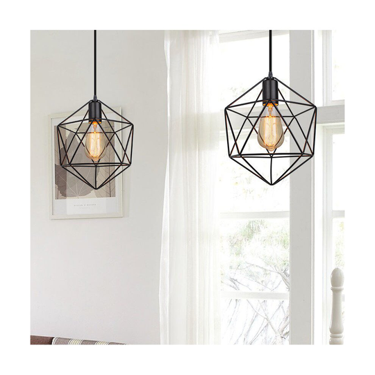 (2X)Antique Pendant Light Metal Pendant Lamp Iron Industrial Retro Hanging Light Minimalist Modern Ceiling Lamp for Bedroom Kitchen Cafe Bar Black