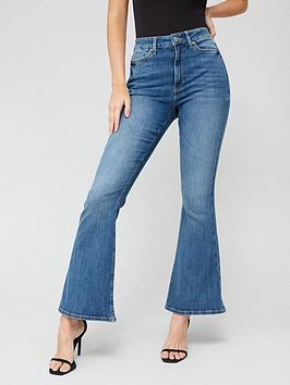 V by Very Cali Relaxed Flare Jean - Mid Wash Blue, Mid Wash, Size 8, Women