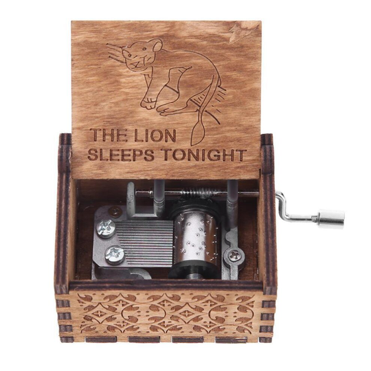 (Sleep Lion) Retro Music Box Carved Wood Toys Birthday Ornament