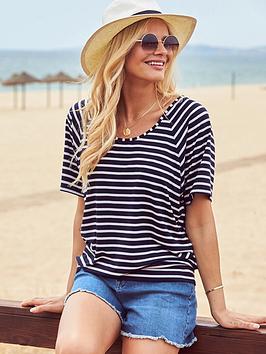 Sosandar Stripe Relaxed Scoop Neck T-Shirt - Navy
