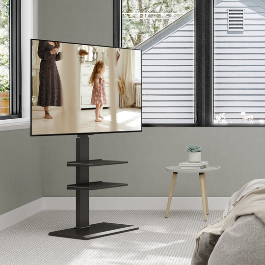 (1 Base & 2 Adjustable Shelves,Tilt Mount) FITUEYES Floor TV Stand with Iron Base