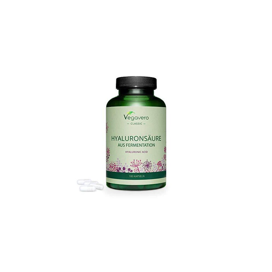 Hyaluronic Acid Capsules Vegavero | Highly Dosed- 595mg of Pure Hyaluronic Acid | 180 Capsules | NO Additives | 100% Vegan | 800-1500 kDa | Skin &