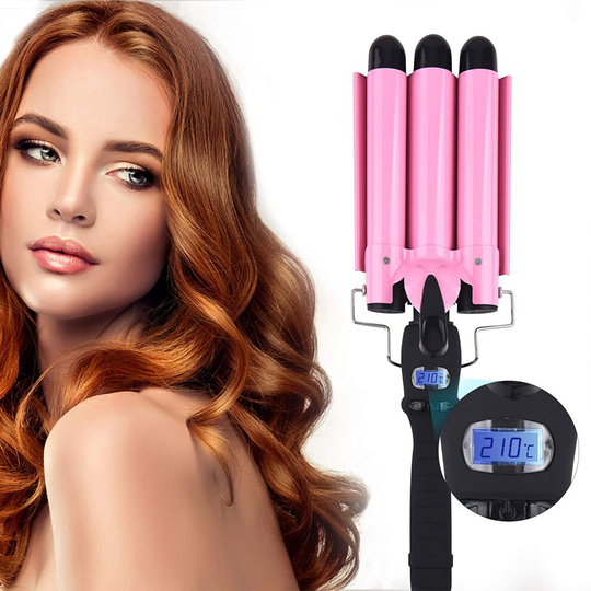 3 Barrel Hair Waver Hair Curler,ASDIBUY Waver Curling Wands,Triple Barrel Curling Tongs-Beach Wave Curler with LCD Display, Adjustable Temperature
