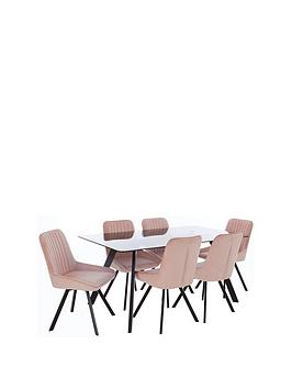 Very Home Triplo 160 Cm Glass Top Rectangular Dining Table + 6 Chairs - Black/Pink