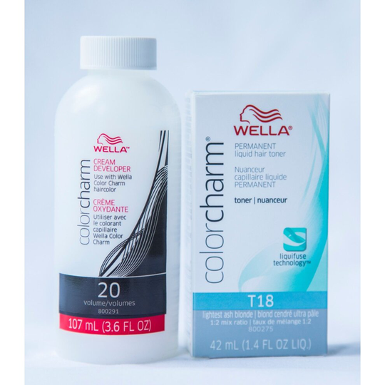 (T18 With 20 Vol Developer) WELLA TONER T10,T11,T14,T15,T18,T27,T28,T35,050 OPTION OF 20 VOL DEVELOPER