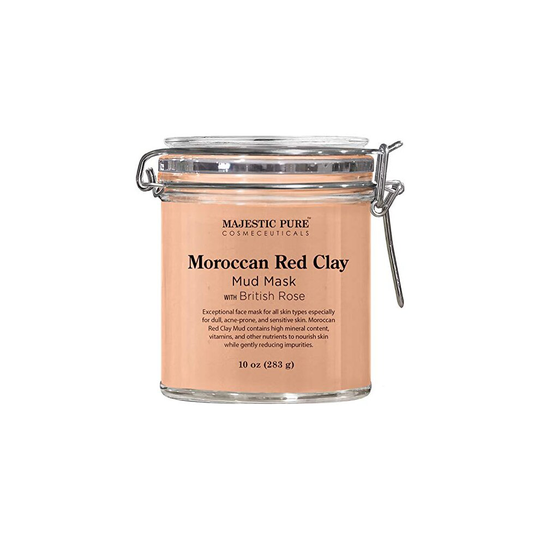 MAJESTIC PURE Moroccan Red Clay Facial Mud Mask with British Rose - Natural Skin Care Mask for Pore Cleansing and Dull & Sensitive Skin - Fights Acne