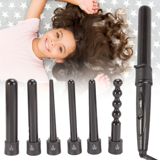 6 in 1 Ceramic Hair Crimper Salon Curling Roller 9-32mm Curler Wand