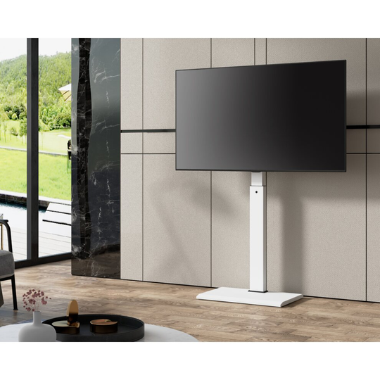 (White) FITUEYES Floor TV Stand for 32" to 55" Iron Base