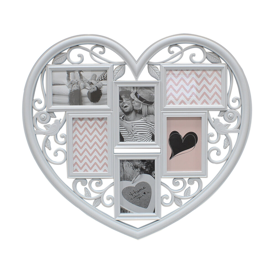 (Grey) 6 Photo Large Wedding Frame 3D Hanging Heart Shaped Multi Collage Picture Love