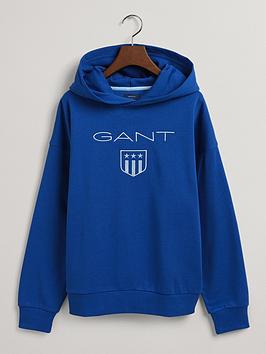 GANT Boys Contrast Shield Relaxed Hoodie - Lapis Blue, Bright Blue, Size 7-8 Years