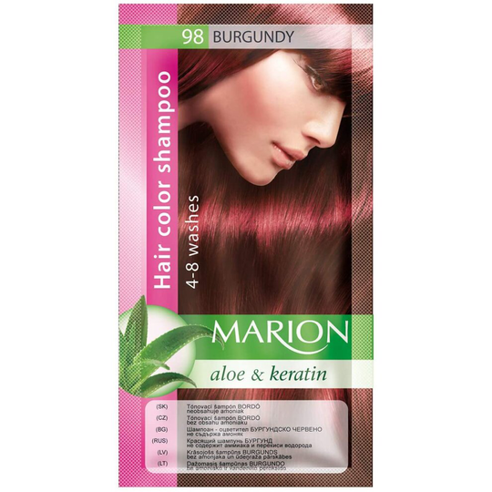 Marion Hair Color Shampoo in Sachet Lasting 4 to 8 Washes Aloe and Keratin - 98 Burgundy