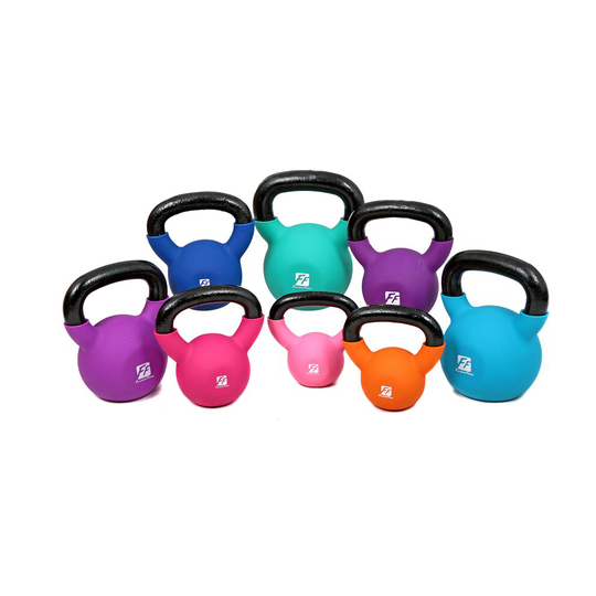 (4kg) FunctionalFitness Soft Touch Neoprene Dipped Cast Iron Kettlebells - 4kg - 20kg