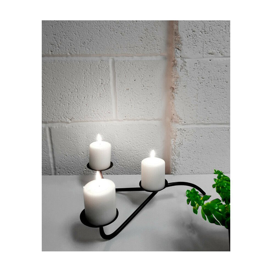 Contemporary Modern 3 Pillar Spiked Black Iron Candle Display Holder Candlestick
