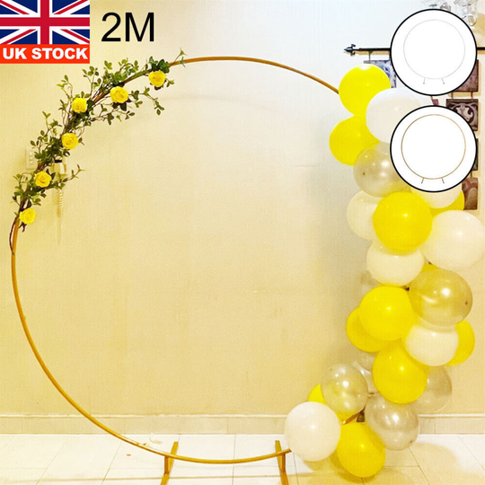 (Gold) Round Balloon Arch Stand 2M Metal Balloon Arch, Hoop Stand
