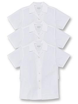 V By Very Girls 3 Pack Revere Short Sleeve School Blouse - White