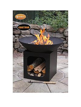 Gardeco Isla Large Cast Iron Fire Bowl With Log Store