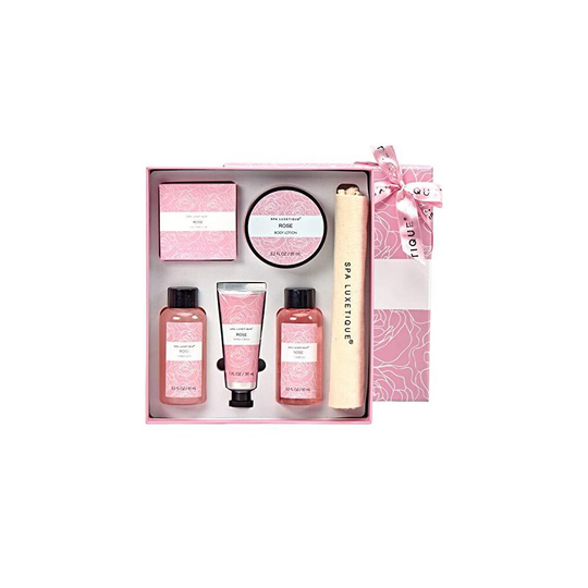 Spa Luxetique Spa Bath Gift Set, Rose Spa Gift Set, Pamper Gift Sets for Women, Gift Box for Her with Hand Cream, Body Lotion, Bubble Bath, Shower G