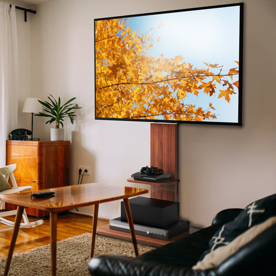 TV Floor Stand with Wood Shelves Height Adjustable for 32-65 inch TVS