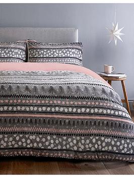Silentnight Nordic Stripe Fleece Duvet Cover Set - Blush