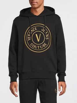 Versace Jeans Couture Embroidered Logo Overhead Hoodie - Black
