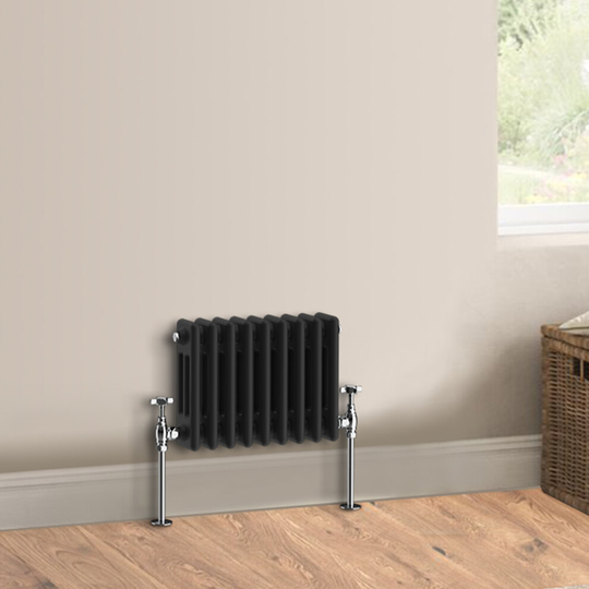 (300 x 427mm - Triple) Warmehaus Traditional Cast Iron Style Black Radiator Perfect for Bathrooms, Kitchen, Living Room Double Column Horizontal