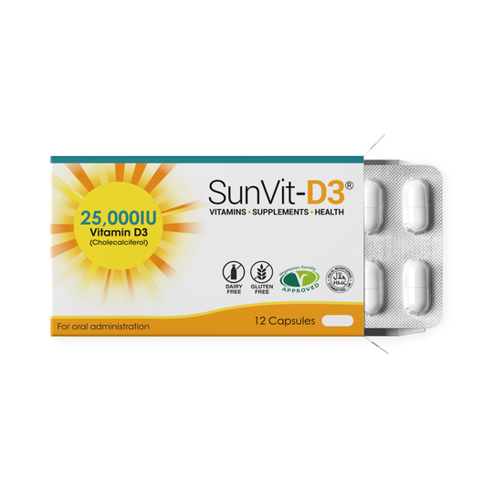 25,000iu Vitamin D3 Capsule Pack, 12 High Strength Weekly Supplement