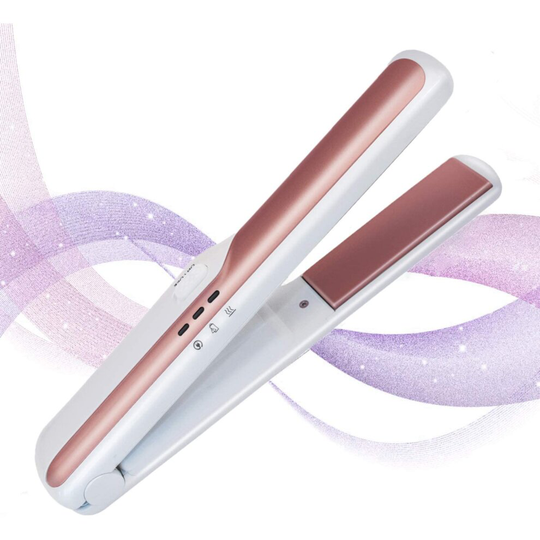 (White&gold) UKLISS Cordless Hair Straighteners Ceramic Flat Iron Wireless Mini Portable USB Rechargeable Travel Straightener and Curler 2 in 1 Heat u