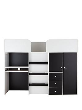 Very Home Miami Fresh Mid Sleeper With 3 Drawers 2 Cupboards &Amp; Pull Out Desk And Mattress Options - Black - Bed Frame With Premium Mattress