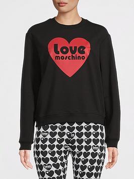 Love Moschino Red Heart Logo Long Sleeve Sweatshirt - Black