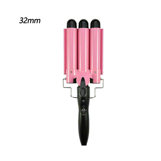 (32mm) Pink Triple Barrel Ceramic Hair Waver | Heated Crimping Wand