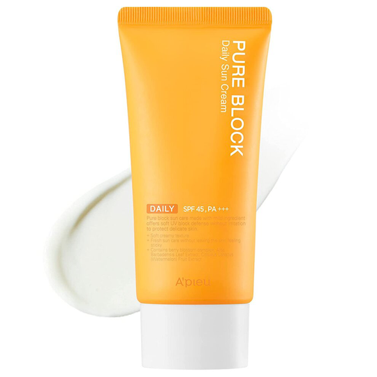 A'PIEU Pure Block Daily Sun Cream SPF45/PA+++ 50ml | Non-Greasy No White Cast Korean Sunscreen for Face
